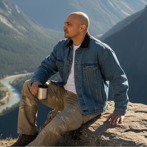 Vintage 90s Unisex Relaxed Fit Denim and Leather Button Up Jean Jacket. Sz XXL